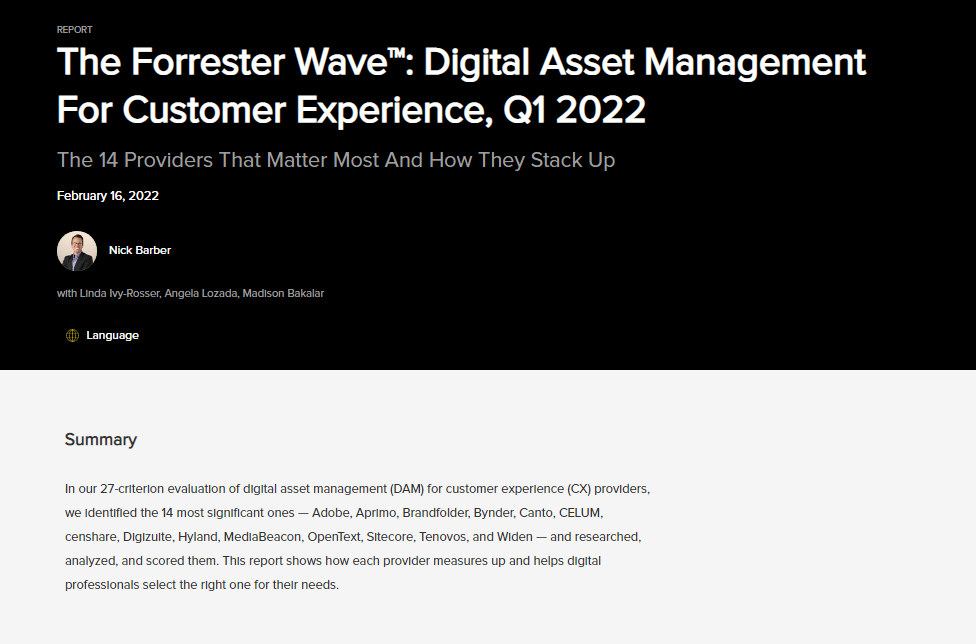 The Forrester Wave™ Digital Asset Management For Customer Experience