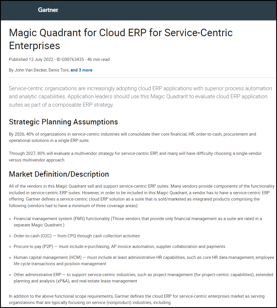 2022 Gartner® Magic Quadrant™ for Services-Centric Enterprises