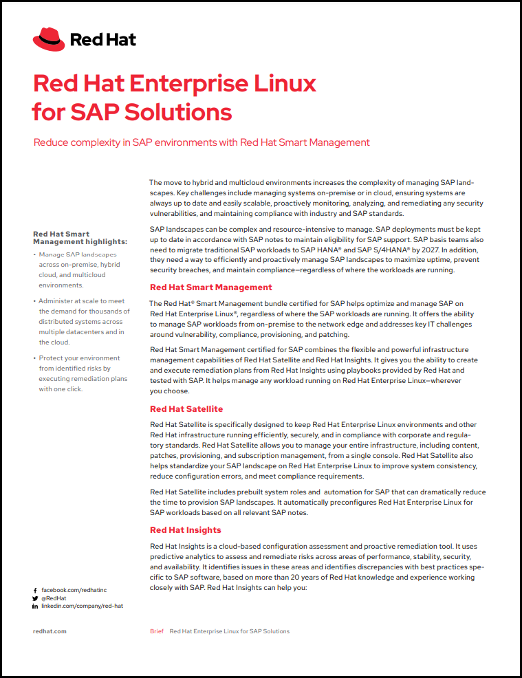 Red Hat Smart Management for SAP Solutions