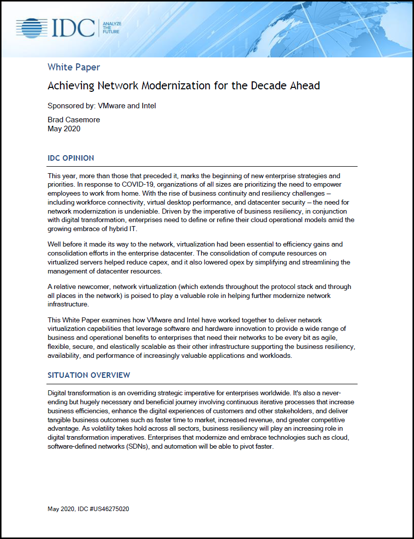 IDC Whitepaper: Achieving Network Modernization for the Decade Ahead