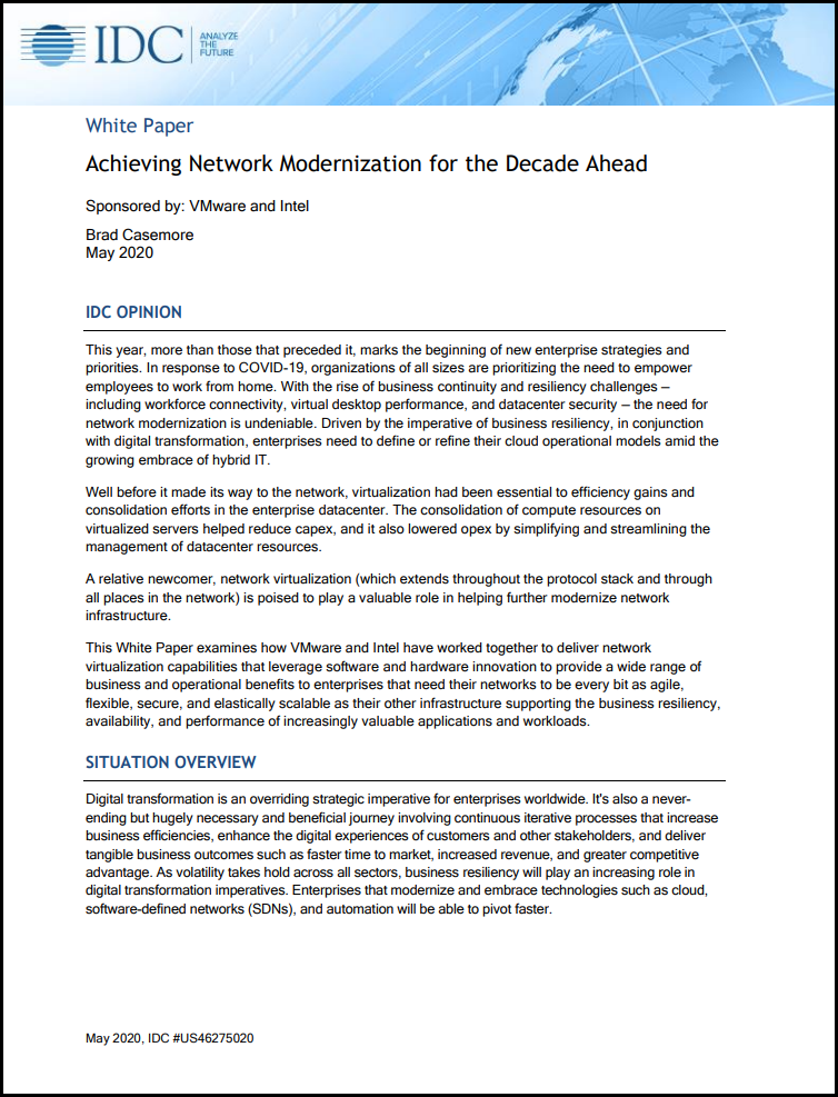 IDC Whitepaper: Achieving Network Modernization for the Decade Ahead