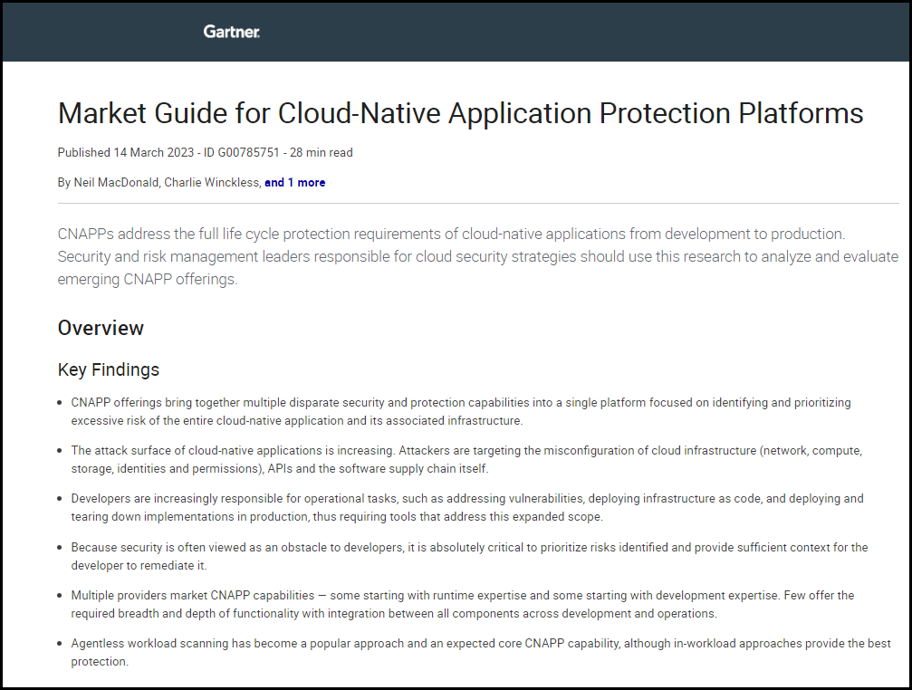 2023 Gartner® Market Guide for Cloud-Native Application Protection Platforms (CNAPP)