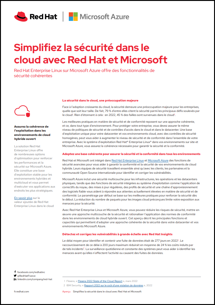 Simplifiez la sécurité dans le cloud avec Red Hat et Microsoft