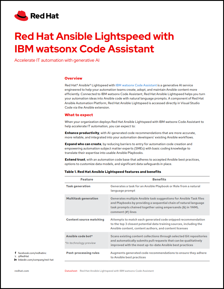 Red Hat Ansible Lightspeed with IBM watsonx Code Assistant